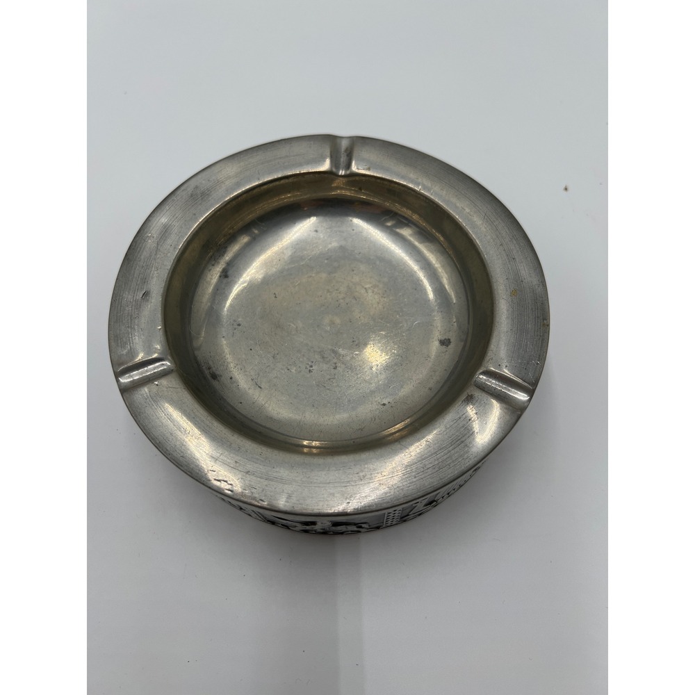 Vintage Viking‎ Longship Pewter Ashtray Norse Warrior Horseback Relief Round - Picture 2 of 3